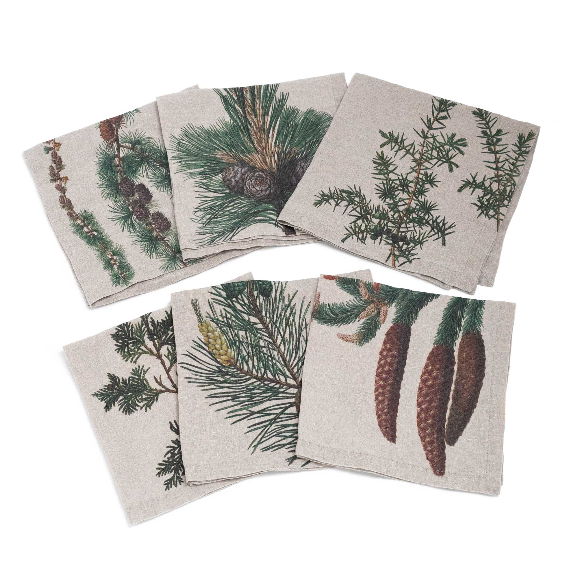 'Set of Trees & Conifers Linen Napkins'